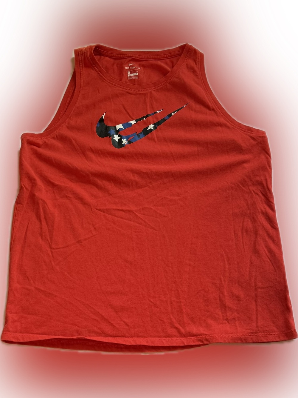 Women’s XL Nike Dri-Fit Red Sleeveless Tank with Star-Spangled Swoosh